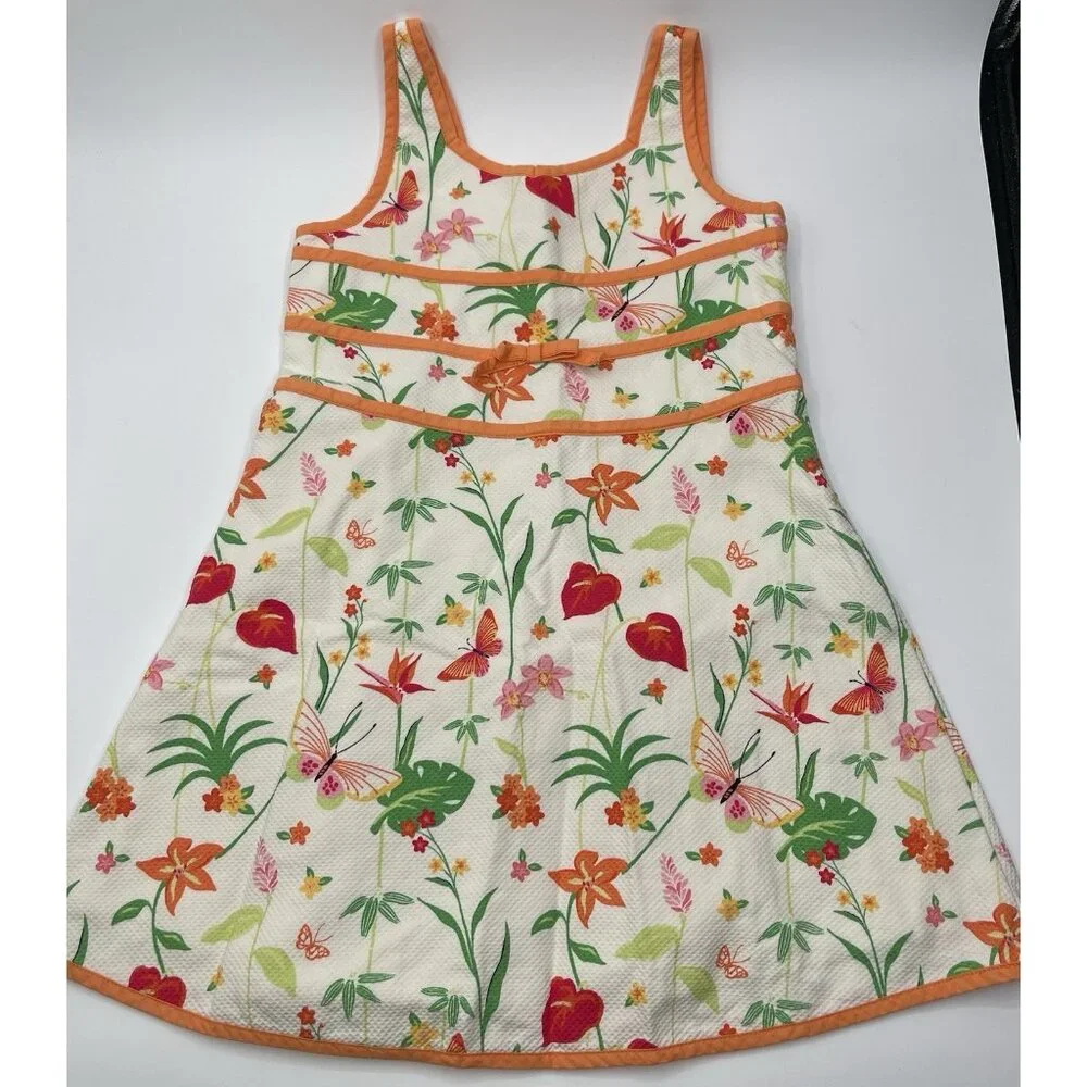Vintage Gymboree Dress Girls Size 3 Floral‎ Orange Red Butterflies